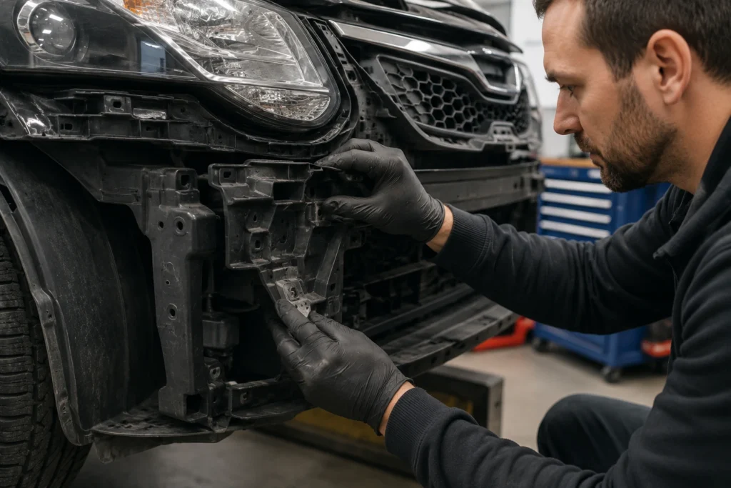 Mechanic working on car front bumper las vegas